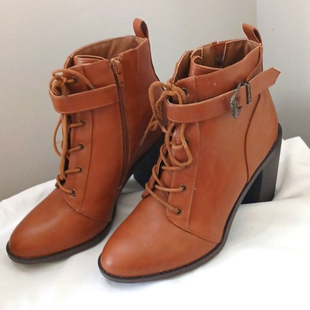 Lace-Up Heeled Ankle Boot With Buckle Detail